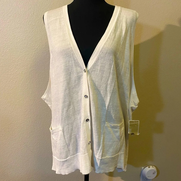 Michael Kors Sweater Vest Small/MED WHITE IVORY Oversized Button Up Lightweight - Picture 1 of 9